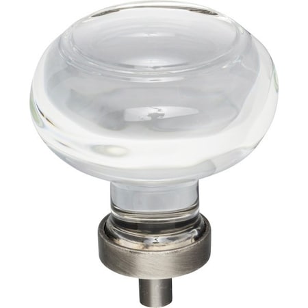 Jeffrey Alexander 1-3/4" Diameter Brushed Pewter Button Glass Harlow Cabinet Knob G120L-BNBDL